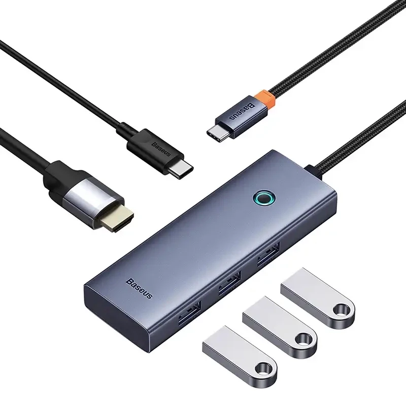 5-in-1-keskitin Baseus UltraJoy Series USB-C – HDMI 4K@30Hz + 3x USB 3.0 + 1x PD (harmaa)