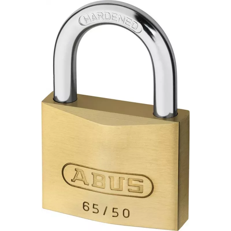 ABUS 65/50 KD riippulukko – massiivinen messinkirunko, karkaistu terässanka, samalla avaimella avattava