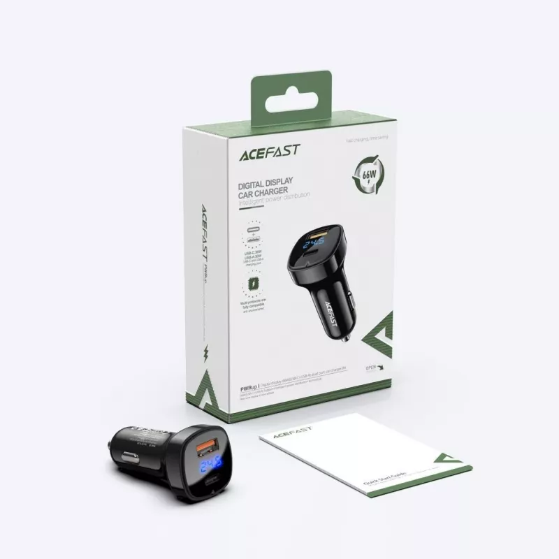 ACEFAST autolaturi 66W USB Type-C / USB, PPS, Power Delivery, Quick Charge 4.0, AFC, FCP musta (B4 black)