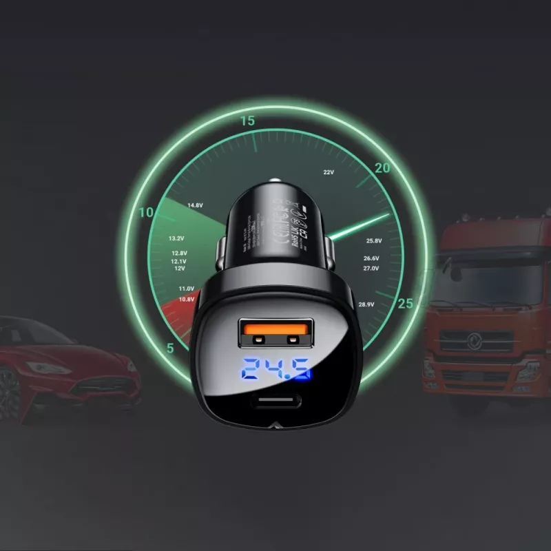 ACEFAST autolaturi 66W USB Type-C / USB, PPS, Power Delivery, Quick Charge 4.0, AFC, FCP musta (B4 black)
