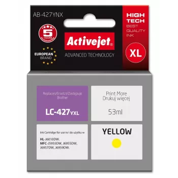 Activejet AB-427YNX Brother -mustesuutin, korvaa Brother LC-427YXL, Supreme, 53 ml, keltainen