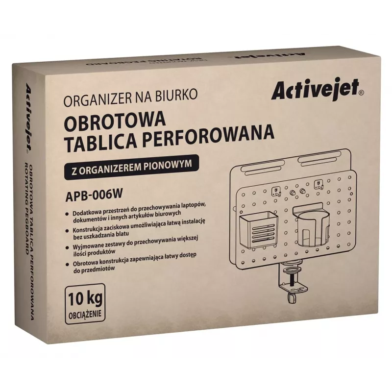 Activejet APB-006W pyörivä pistokelevy-työpöytäjärjestäjä, harmaa & valkoinen