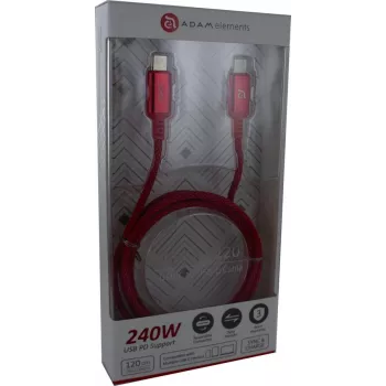 ADAM ELEMENTS Adam Cotton 240W USB-C - USB-C -kaapeli 1,2 m punainen (ACBADP120RD)