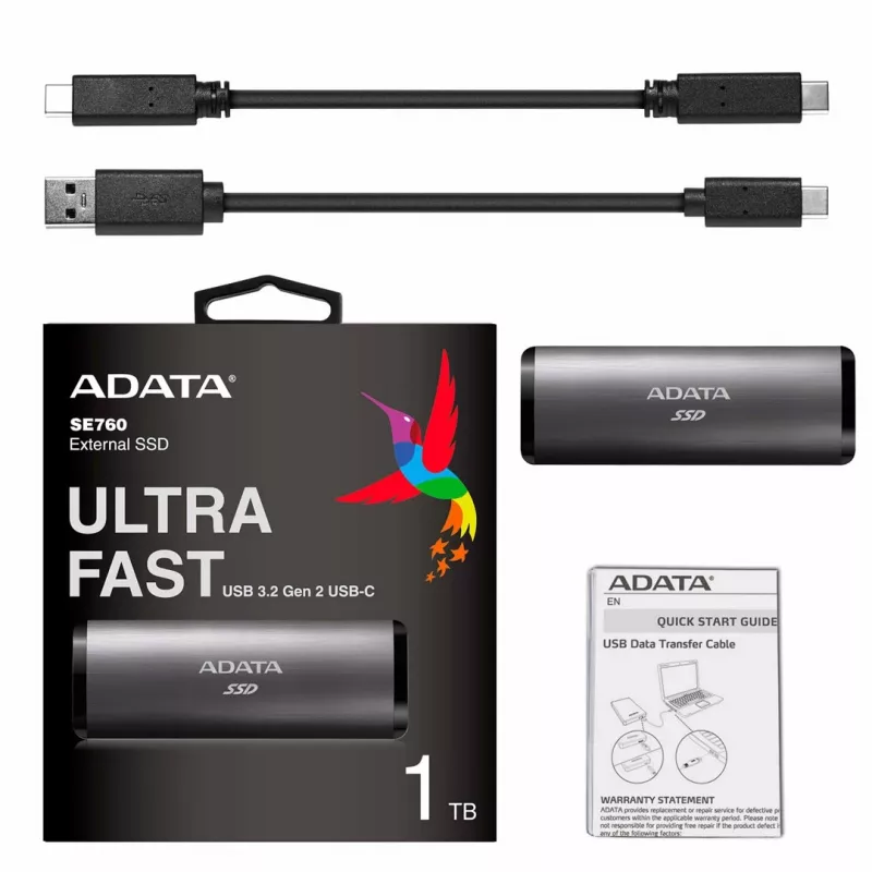 ADATA SE760 1 TB ulkoinen SSD USB 3.2 Gen 2 Type-C titaaninharmaa