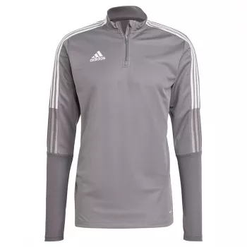 adidas Tiro 21 -treenitakki Grey Four GH7301 miesten slim fit -puolivetoketjullinen pitkähihainen AEROREADY kierrätetty polyesteri