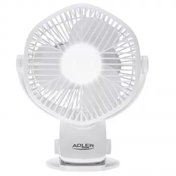 Adler AD 7335 ladattava klipsikiinnitteinen pöytätuuletin, 6W, 12,7 cm, 3 nopeutta, oskillaatio, valkoinen