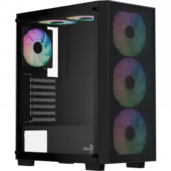 Aerocool B509A Flow-G-BK-v1 Mid Tower -PC-kotelo 650W virtalähteellä, karkaistu lasi, musta