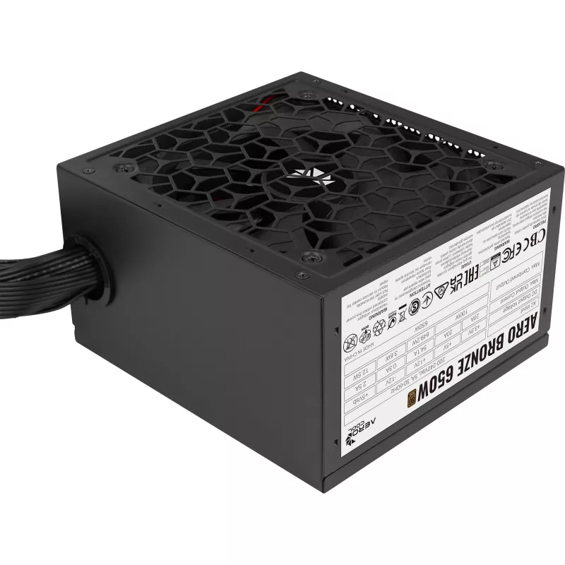 Aerocool B509A Flow-G-BK-v1 Mid Tower -PC-kotelo 650W virtalähteellä, karkaistu lasi, musta