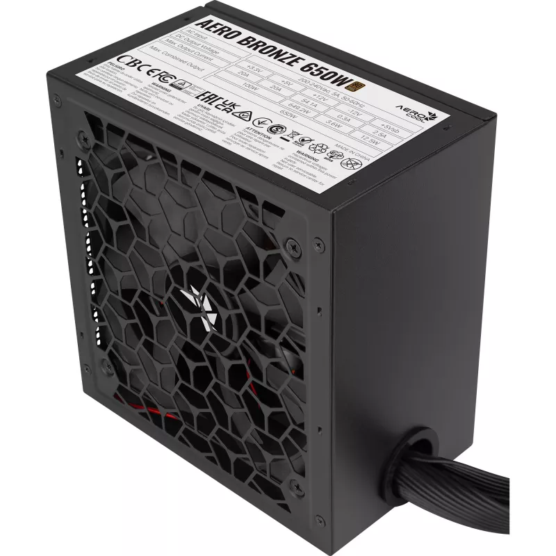 Aerocool B509A Flow-G-BK-v1 Mid Tower -PC-kotelo 650W virtalähteellä, karkaistu lasi, musta