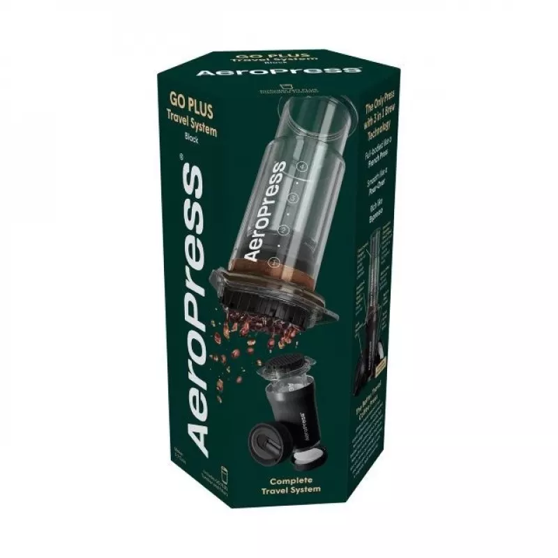 AeroPress Go Plus matkakahvipressi termomukilla - musta