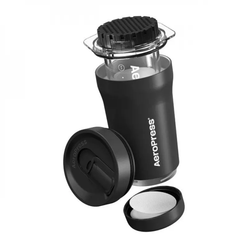 AeroPress Go Plus matkakahvipressi termomukilla - musta