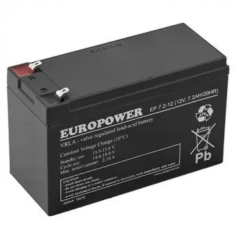 AGM-akku EUROPOWER-sarja EP 12V 7,2Ah (käyttöikä 6-9 vuotta)