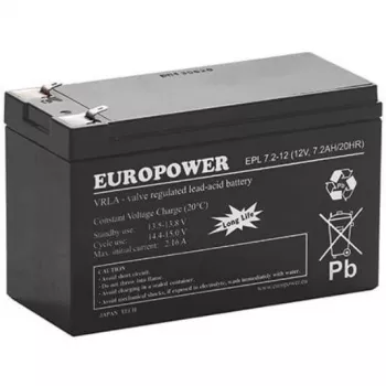 AGM-akku EUROPOWER-sarja EPL 12V 7,2Ah T1 (15 vuoden käyttöikä)