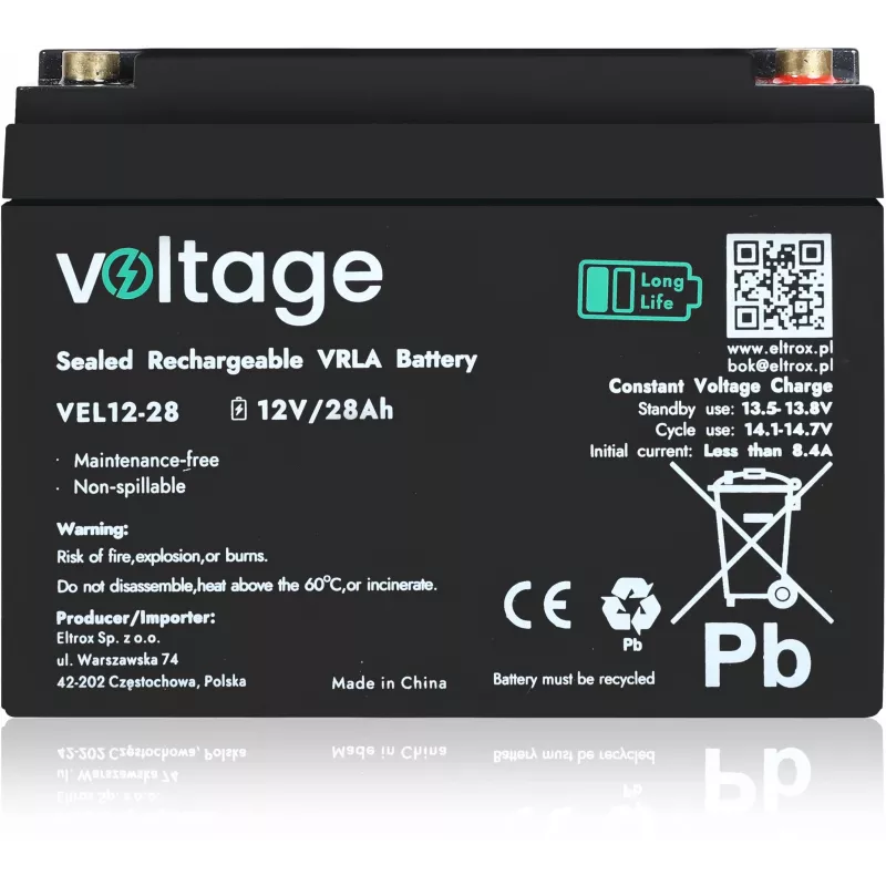 AGM-akku Voltage Long Life 12V 28Ah VEL12-28 (15 vuoden käyttöikä)