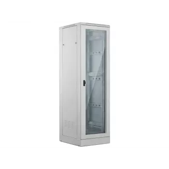 ALANTEC 24U palvelinkaappi 600x600mm, harmaa, lasiovi edessä, massiivinen metalliovi takana, lukittava, 4 asennuskiskoa, jalusta mukana, itse koottava