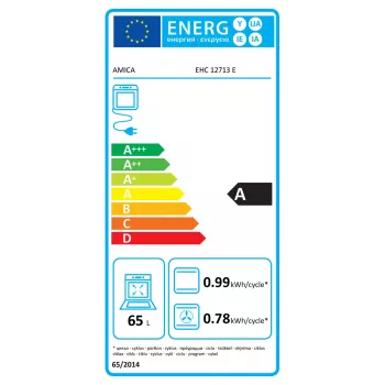 Amica EHC12713E kalusteisiin asennettava liesi ja keraaminen keittotaso, 65 litraa, 8 toimintoa, energialuokka A, ruostumaton teräs