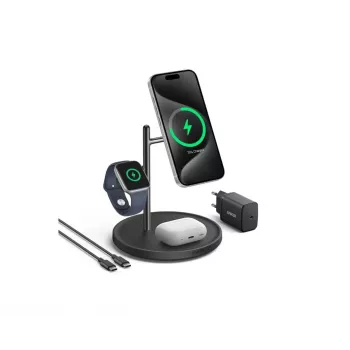 Anker MagGo B25M3312 3-in-1 Qi2-latausasema, 15 W älypuhelimelle, musta