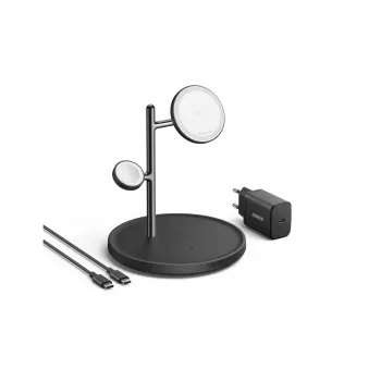 Anker MagGo B25M3312 3-in-1 Qi2-latausasema, 15 W älypuhelimelle, musta