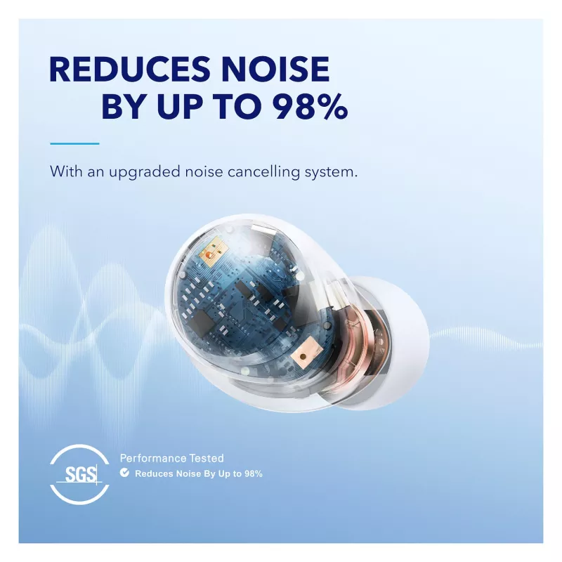 Anker Soundcore Space A40 täyslangattomat melunvaimennus-nappikuulokkeet, Bluetooth 5.2, LDAC, IPX4, valkoinen