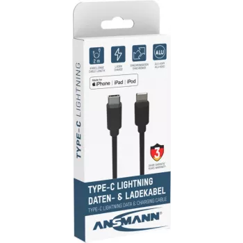ANSMANN 1700-0107 Lightning USB-A kaapeli 2 m musta MFi-sertifioitu