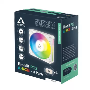 Arctic BioniX P12 A-RGB White 3-pack – 120mm PWM -kotelotuuletin osoitettavalla RGB:llä ja Daisy Chain -toiminnolla, 450-3000 kierr./min