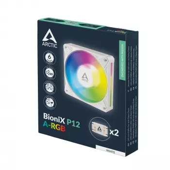 Arctic BioniX P14 A-RGB White 140mm PWM -kotelotuuletin Daisy Chain -toiminnolla, ARGB-valaistus, 400-2500 kierr./min, 77,6 CFM