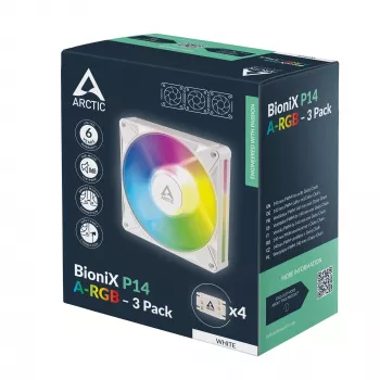 Arctic BioniX P14 A-RGB (valkoinen) 3 kpl:n pakkaus | 140 mm PWM-kotelotuuletin A-RGB-valaistuksella, 400–2 500 kierr./min
