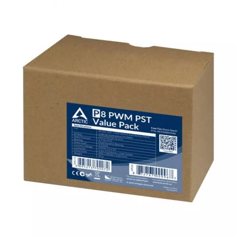 ARCTIC P8 PWM PST 80 mm tuuletin 5 kpl:n pakkaus - musta/valkoinen
