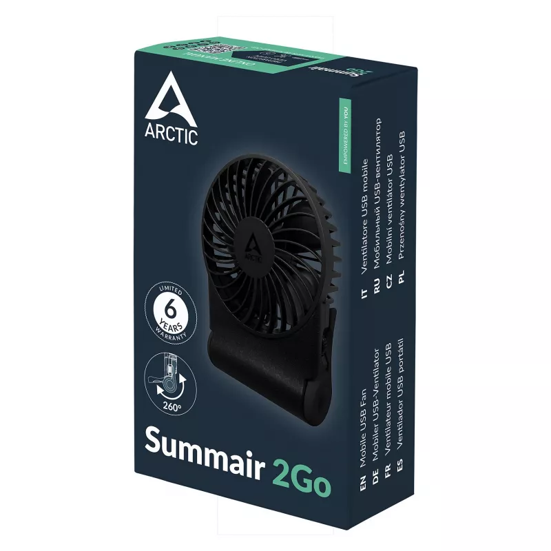 Arctic Summair 2Go ladattava pöytätuuletin - 10 cm (musta)