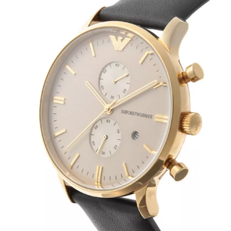 ARMANI AR0386 miesten Classic kvartsianalogikello 40 mm hopeinen kellotaulu ruskea nahkaranneke