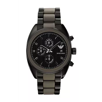 ARMANI AR5953 miesten kvartsikronografi 43mm musta kellotaulu ruostumaton teräs, kietoutuva silikoniranneke