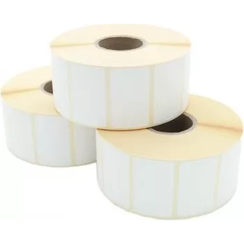 ARTDEV lämpösiirtotarrarulla 50 x 25mm, 94mm AD, 40mm ydin, 1500 tarraa/rulla, valkoinen paperi, pysyvästi kiinnittyvä