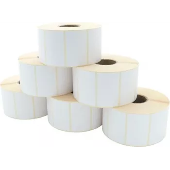 ARTDEV termosiirtotarra rulla 60 x 36 mm, 127 mm rullan halkaisija, 40 mm ydin, 2000 tarraa per rulla, valkoinen, mattapinnoitettu paperi, pysyvä akryyliliima