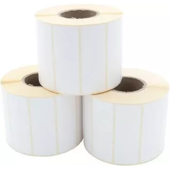 ARTDEV termosiirtotarra-rulla 70 x 25mm, 93mm ulkohalkaisija, 40mm ydin, 1500 tarraa/rulla, valkoinen paperi, pysyvästi tarttuva, matta