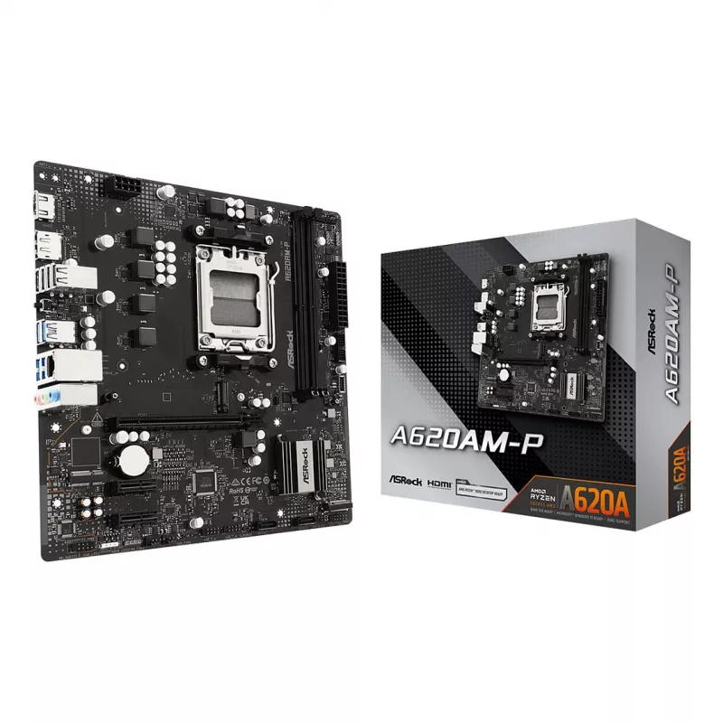 ASRock A620AM-P AMD A620 AM5 Micro ATX emolevy (DDR5, HDMI, DisplayPort, M.2)