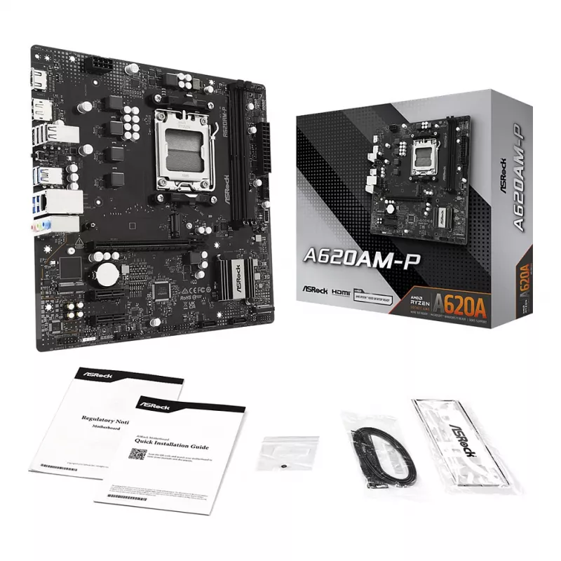 ASRock A620AM-P AMD A620 AM5 Micro ATX emolevy (DDR5, HDMI, DisplayPort, M.2)