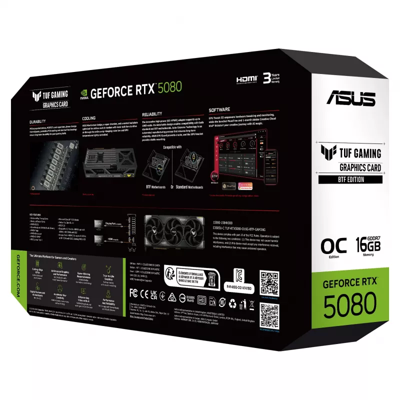 ASUS TUF GeForce RTX 5080 OC 16GB GDDR7 BTF -pelinäytönohjain