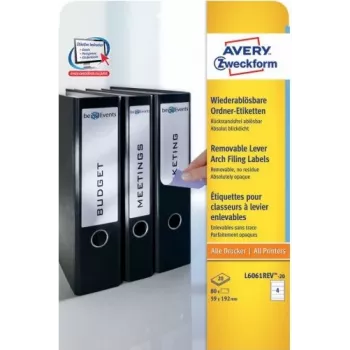 Avery Zweckform L6061REV-20 kansilehdet kansioihin, valkoinen, 59 x 192 mm, 80 tarraa (20 arkkia x 4)