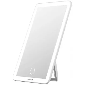 Avide ABLDL-M-3.5W-AE vapaasti seisova suorakaiteen muotoinen valkoinen kosmetiikkapeili LED-valaistuksella, 3,5 W, USB ladattava