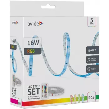 Avide LED-nauha blister 12V 16W RGB 5m IR-kaukosäätimellä
