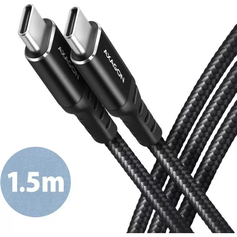 AXAGON BUCM-CM15AB USB-C–USB-C 2.0 -kaapeli, 1,5 m, PD 60 W, 3 A, punottu – musta