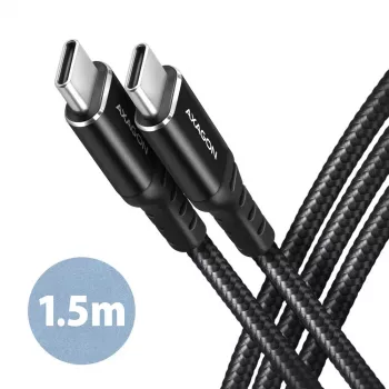 AXAGON BUCM-CM15AB USB-C - USB-C 2.0 -kaapeli, 1,5m, PD 60W, 3A, punottu - musta