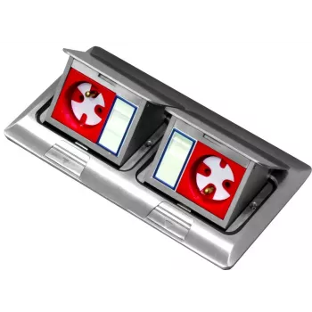 BACHMANN Mini Floor Box 2x3M – kaksinkertainen pöytä- ja lattiakotelo 45x45 mm moduuleille, kansi, harmaa