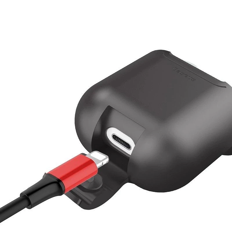 Baseus Apple 2in1 silikoninen suojakotelo ja langaton laturi AirPodseille musta