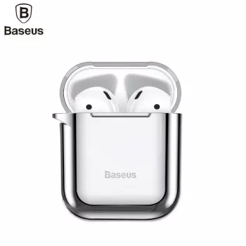 Baseus Apple Metallic Shining ultrahohut silikoninen suojakotelo koukulla Airpods 1 / 2 hopea