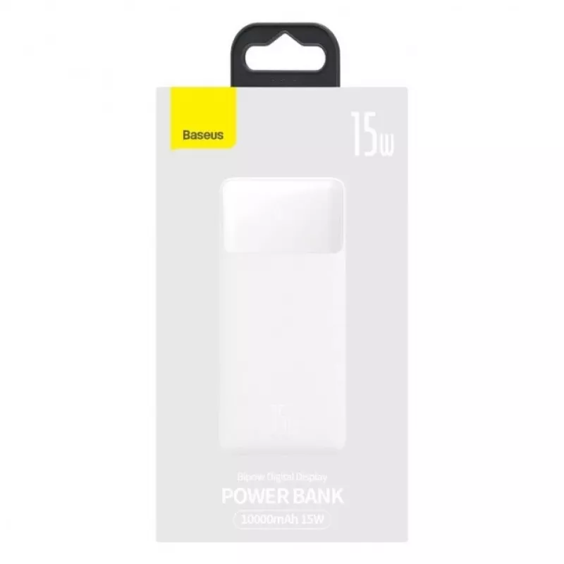 Baseus Bipow -varavirtalähde näytöllä 10000mAh 15W (Overseas Edition) valkoinen