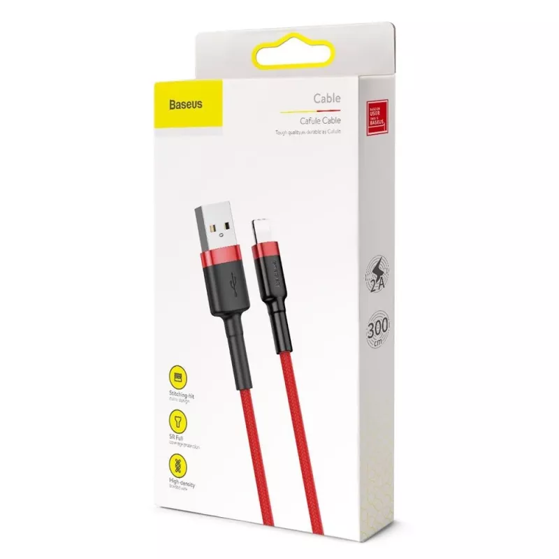 Baseus Cafule Lightning -kaapeli 2A 3m punainen/musta (CALKLF-R09)