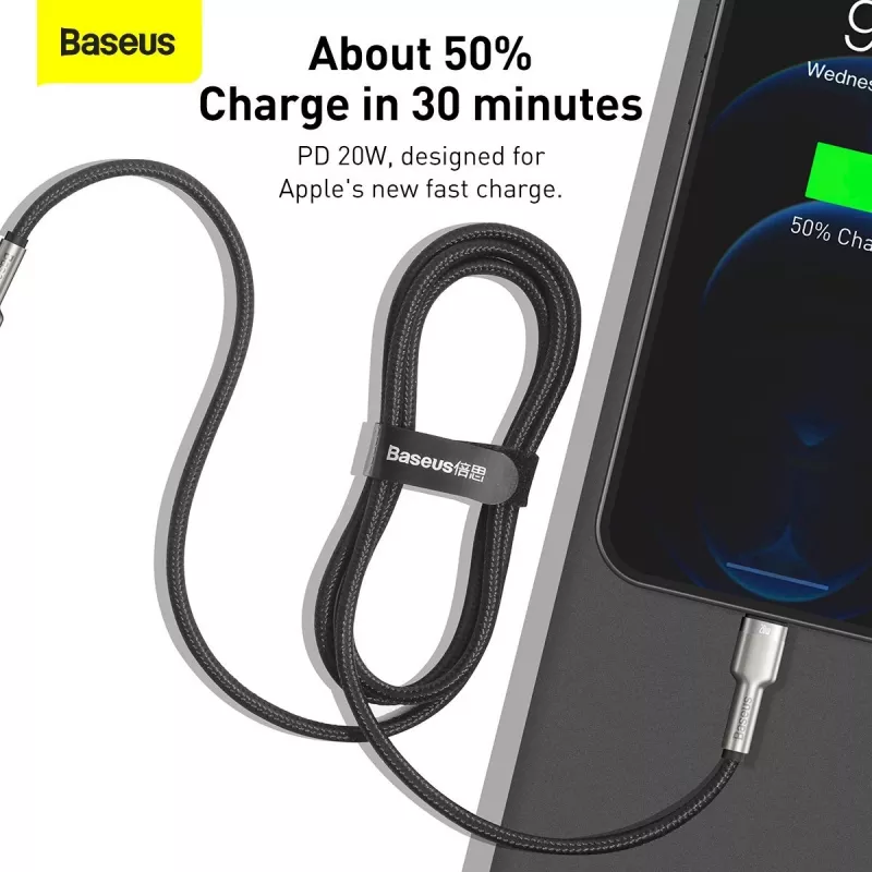 Baseus Cafule Series Metal USB-C - Lightning kaapeli PD 20W 1m musta