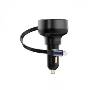 Baseus autolaturi Enjoyment Pro pikalaturi Type-C naaras, Lightning uros (0,75 m) sisäänrakennettu sisäänvedettävä kaapeli, 55W musta EU