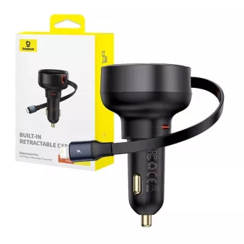 Baseus autolaturi Enjoyment Pro pikalaturi Type-C naaras, Lightning uros (0,75 m) sisäänrakennettu sisäänvedettävä kaapeli, 55W musta EU